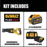 DEWALT, DCS389X1, Reciprocating Saw, 60V MAX; Brushless; 1-1/8 in Stroke Length; 3000 SPM; Includes 9 Ah Battery