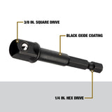 DEWALT, DW2542IRB, Socket Adapter, 1/4 in. Hex Shank, 3/8 in. Drive, Hardened Steel, 2,000 in-lb Torque