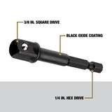 DEWALT, DW2542IRB, Socket Adapter, 1/4 in. Hex Shank, 3/8 in. Drive, Hardened Steel, 2,000 in-lb Torque