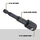 DEWALT, DW2547IRB, Socket Adapter, 1/4 in Hex Shank; 1/2 in Drive, 2,000 in-lb Torque, Hardened Steel