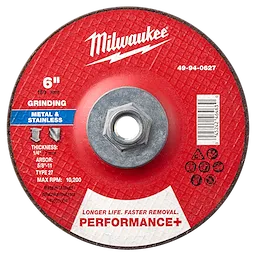 Milwaukee 49-94-0627 6" x 1/4" x 5/8"-11 Performance+ Metal Grinding Wheel - Type 27