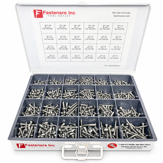 1,266 PCS Stainless Phillips Pan Head Sheet Metal Screw Assortment Fastener Kit