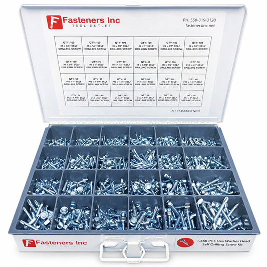 1466 Piece Hex Washer Head Tek / Self Drilling Screw Zinc Assortment Kit