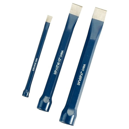 Vulcan Tools Cold Chisel Set, 3-Piece, Chrome Alloy Steel, Baked Enamel, Blue