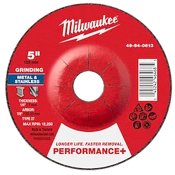 Milwaukee 49-94-0613 5" x 1/4" x 7/8" Performance+ Metal Grinding Wheel - Type 27