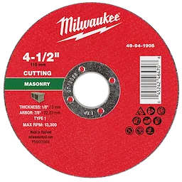 Milwaukee 49-94-1905 4-1/2" x 1/8" x 7/8" Masonry Cut Off Wheel - Type 1