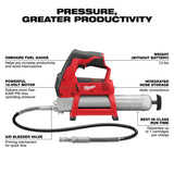 Milwaukee Tool, 2646-20, Grease Gun, 18V, 10,000 psi, Cordless, 14 oz, 48 in Hose, Metal