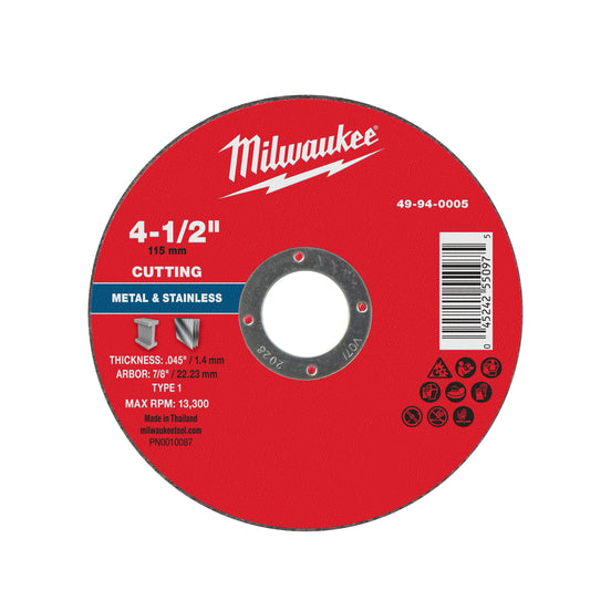 Milwaukee 49-94-0005 4-1/2" x .045" x 7/8" Metal Cut Off Wheel -Type 1