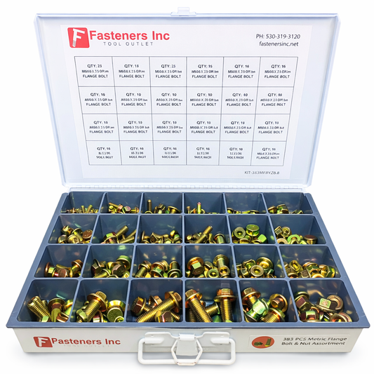 383 Piece Grade 8.8 Metric Flange Bolt & Flange Nut Assortment Kit Yellow Zinc