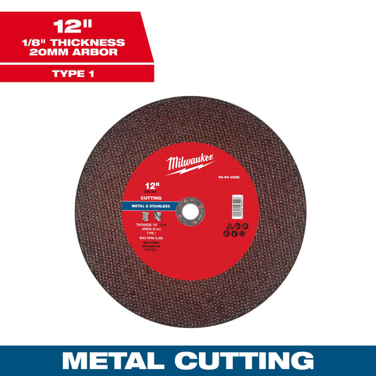 Milwaukee 49-94-0058 12" x 1/8" x 20mm Metal Cut Off Wheel -Type 1
