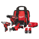Milwaukee 2492-24 M12 Cordless LITHIUM-ION 4-Tool Combo Kit