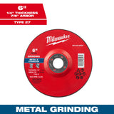 Milwaukee 49-94-0523 6" x 1/4" x 7/8" Metal Grinding Wheel - Type 27