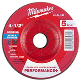 Milwaukee 49-94-0601 4-1/2" x 1/4" x 7/8" Performance+ Metal Grinding Wheel - Type 27 - 5pk