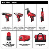 Milwaukee 2492-24 M12 Cordless LITHIUM-ION 4-Tool Combo Kit