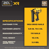 DeWalt DCN210B 20V MAX XR 18 Gauge Brad Nailer (Bare Tool)