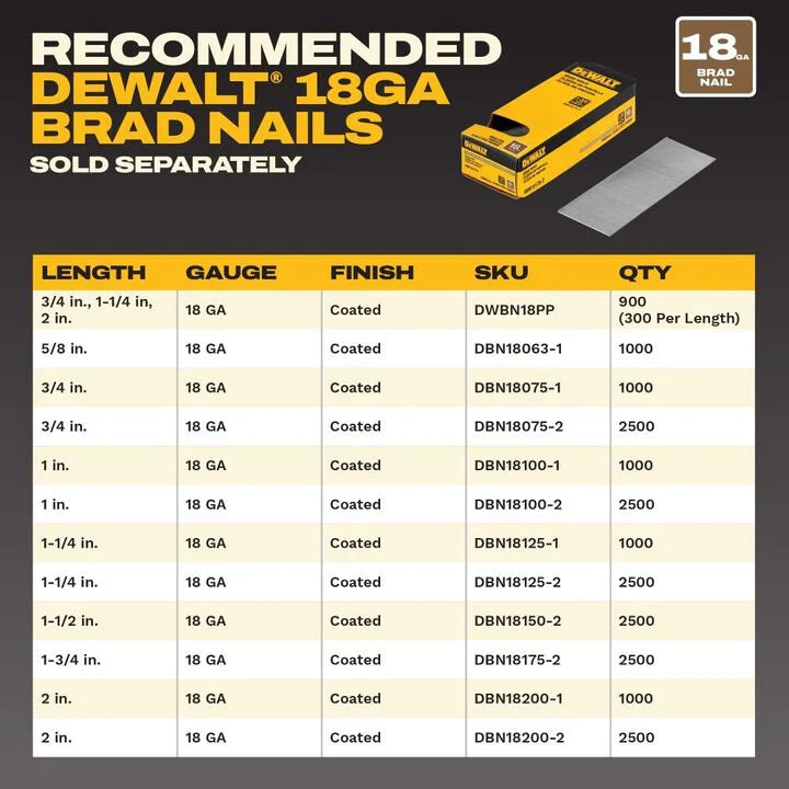 DEWALT 20V MAX XR 18 Gauge Brad Nailer (Bare Tool) DCN210B