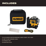 DeWalt DCLE14361GB USB-C Rechargeable 3x360 Degree Green Line Laser