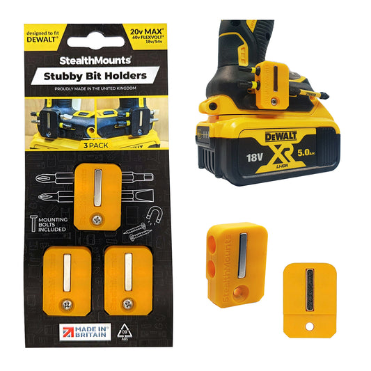 StealthMounts Stubby Magnetic Bit Holder for Dewalt XR & Flaxvolt Tools - Yellow