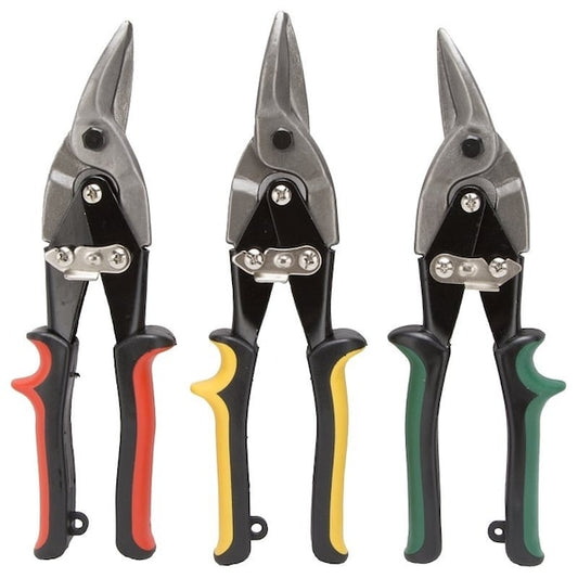 Vulcan Tools Aviation Snips Set, 10-1/8 in OAL, Left/Right/Straight Cut, Carbon Steel Blade, Cushion Grip Handle