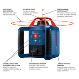 Bosch, GRL900-20HVK, Rotary Laser Kit, 1000 ft Range; ±1/8 in. Accuracy, Electronic Self-Leveling, Includes Tripod; Remote Control, Wall Mount