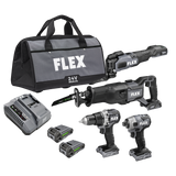 FLEX FXM404-2A Reciprocating Saw, Oscillating Multi-Tool, Drill Driver, and Impact Driver Kit