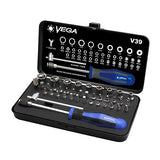 Vega Tools, V-39, Bit and Hand Driver Set, S2 Modified Steel, 1/4"-Hex, Zinc Phosphate + Chrome, Multiple Configurations