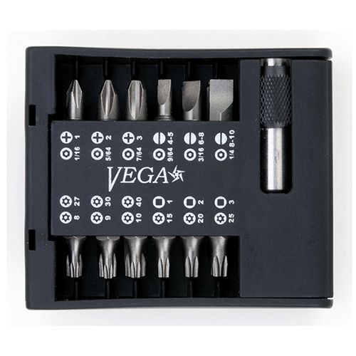 Vega Tools, VT-25A, Driver Bit Set, S2 Modified Steel, 1/4"-Hex, Multiple Tip Configuration
