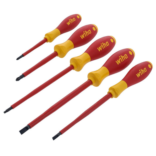 Wiha 32059 5 Piece Insulated SoftFinish Screwdriver Set - Slotted, Phillips, Square