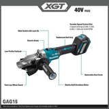 Makita GAG15Z 40V max XGT Brushless Cordless 5 Inch Slide Switch Flathead Grinder Variable Speed with Electric Brake (Bare Tool)