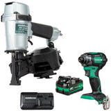 Metabo HPTKNV45AB2M Pro Bundle 1-3/4 Inch Coil Roofing Nailer with BONUS Impact Driver Kit