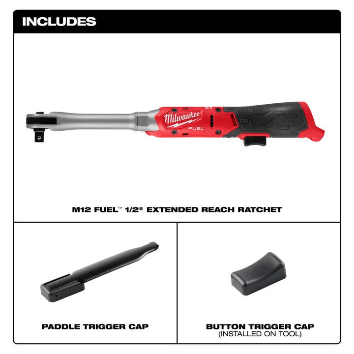 Milwaukee M12 FUEL 1/2 Inch Extended Reach Ratchet (Bare Tool)