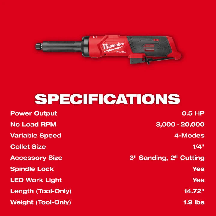 Milwaukee M12 FUEL 1/4 Inch Extended Die Grinder (Bare Tool)