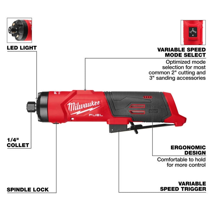 Milwaukee M12 FUEL 1/4 Inch Straight Die Grinder (Bare Tool)