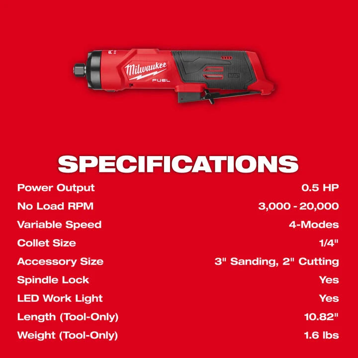 Milwaukee M12 FUEL 1/4 Inch Straight Die Grinder (Bare Tool)
