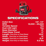 Milwaukee Tool, 2838-21, Router Kit, 1/2 in, 18V, 2.25 HP, Brushless Motor, Variable Speed 12k-25k RPM, Fixed/Plunge Base