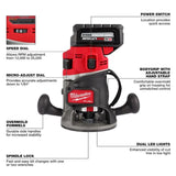 Milwaukee Tool, 2838-21, Router Kit, 1/2 in, 18V, 2.25 HP, Brushless Motor, Variable Speed 12k-25k RPM, Fixed/Plunge Base