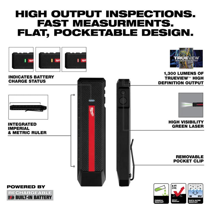 Milwaukee Rechargeable Flat Flashlight with Green Laser