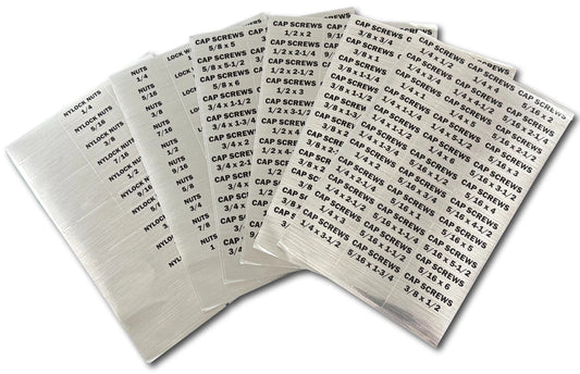 Adhesive Bin Labels Stainless Steel USS Cap Screw Nut Bolt Washer (6 Pages)