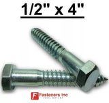 (Choose Qty) 1/2" x 4" Zinc Plated Hex Head Lag Bolt Screws A307
