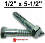 (Choose Qty) 1/2" x 5-1/2" Zinc Plated Hex Head Lag Bolt Screws A307