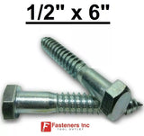 (Choose Qty) 1/2" x 6" Zinc Plated Hex Head Lag Bolt Screws A307