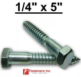 (Choose Qty) 1/4" x 5" Zinc Plated Hex Head Lag Bolt Screws A307