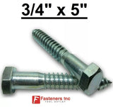 (Choose Qty) 3/4" x 5" Zinc Plated Hex Head Lag Bolt Screws A307