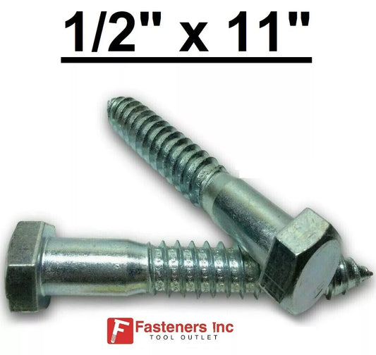 1/2" x 11" Zinc Plated Hex Head Lag Bolt Screws A307