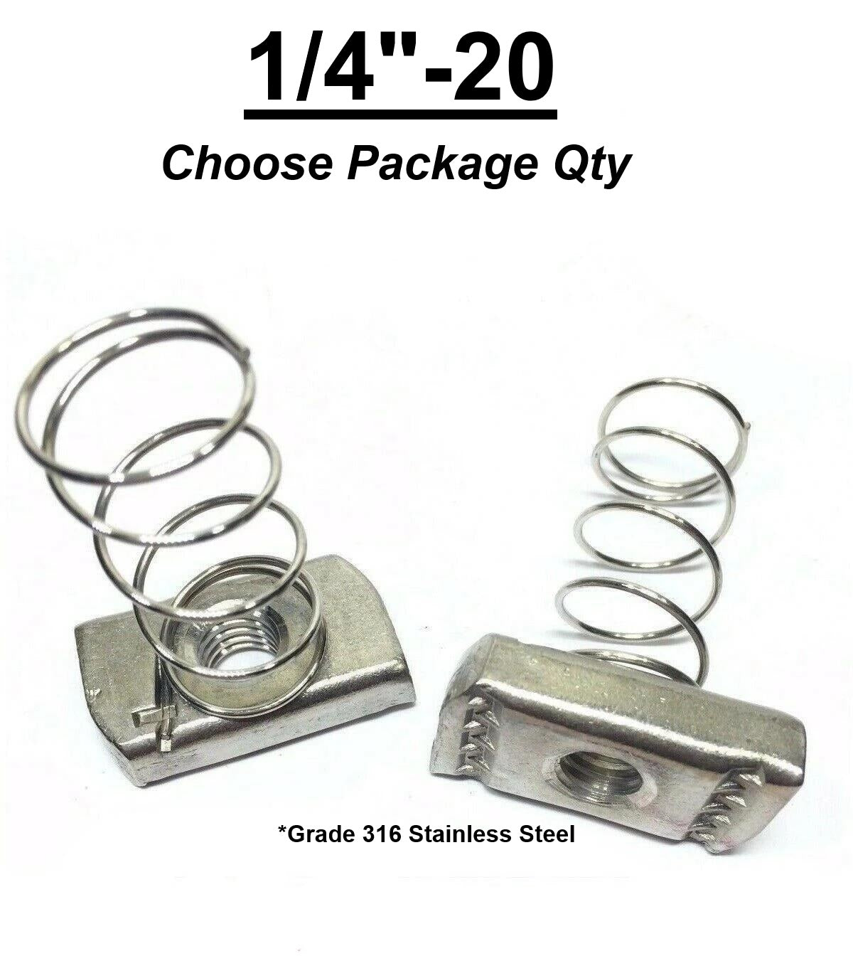 1/4"-20 Stainless Steel Spring Nuts for Unistrut Channel P1006-SS Grade 316