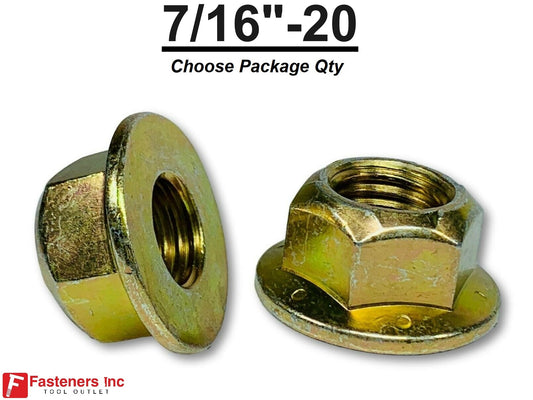 7/16"-20 Locking Flange Nut Grade 8 Yellow Zinc Plated Fine Thread