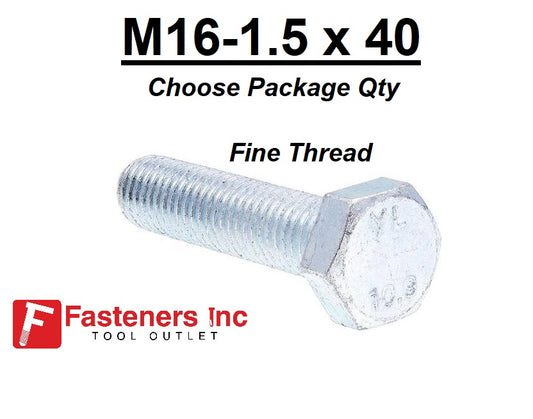 M16-1.50 x 40mm Grade 10.9 Hex Cap Screw / Bolts Metric Zinc Hardened FINE THREAD