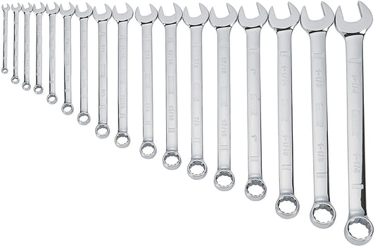 DEWALT, DWMT19234, Combination Wrench Set, SAE, 17 Pieces, Full Polish Chrome, 13 Degree Offset
