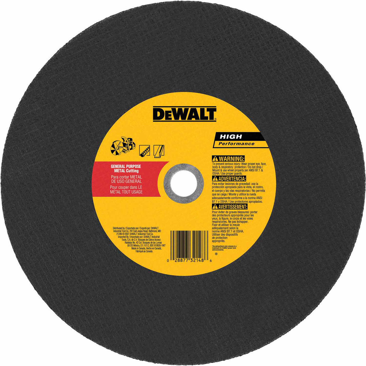 DeWalt DW8021 14" X 5/32" X 20mm Metal Cutting High Speed Cut-Off Wheel