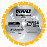 DeWalt DW3578B10 7-1/4" 24T Thin Kerf Construction Framing Blade